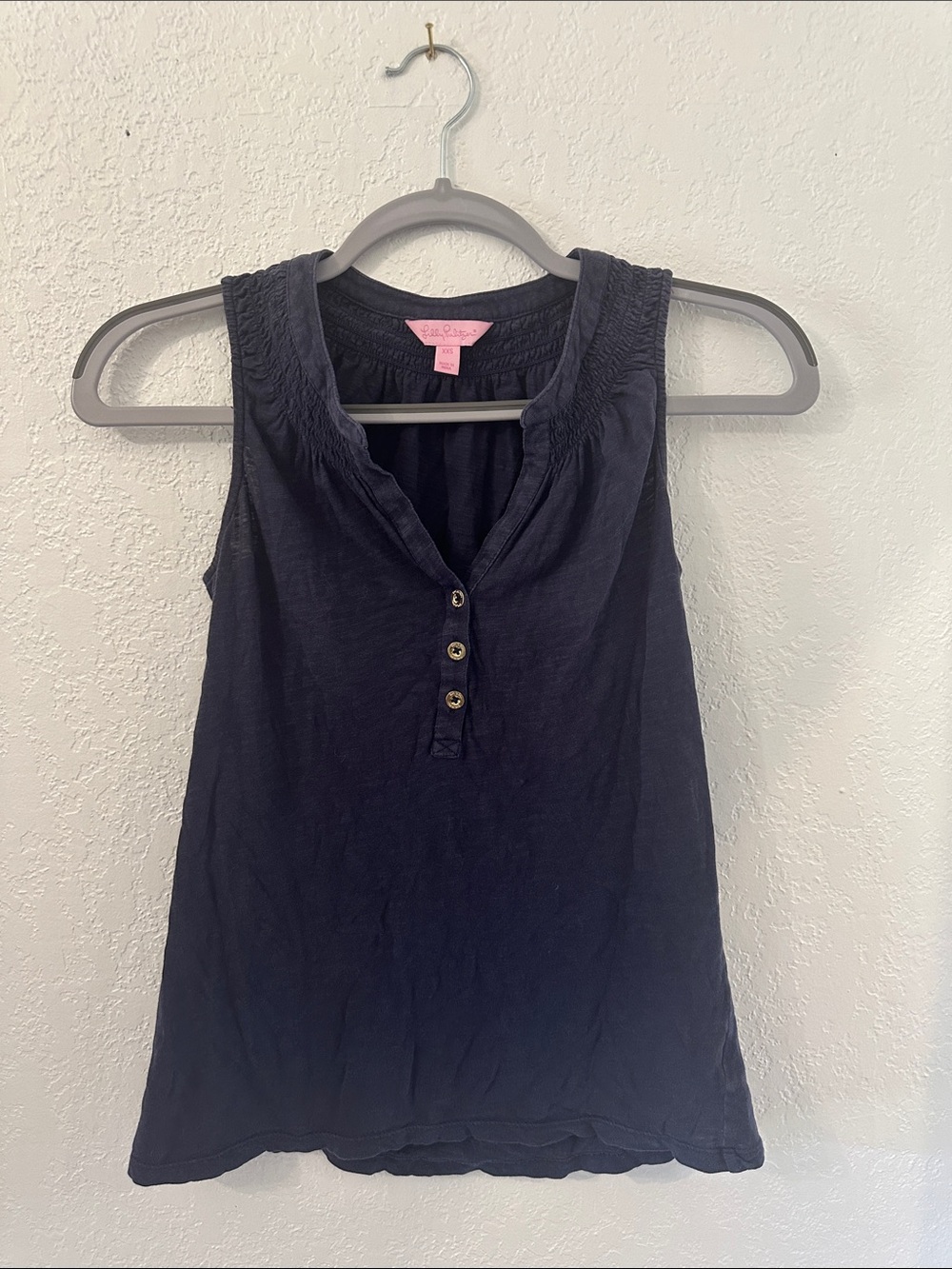 Lilly Pulitzer Navy Sleeveless Henley Tank with Button Placket